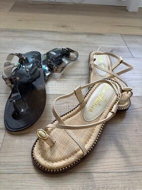 Moon Collection Beige Strappy Woven Footbed Sandals